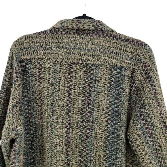 Vtg Blazer Granny Core Cardigan Nobby Knit Textured Asymmetrical Green Striped M - Picture 9 of 10
